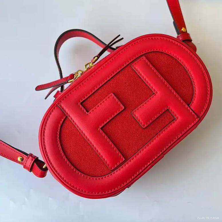 Cheap HOT Leather O'Lock Calf Red Mini Case In Fendi Camera 0615
